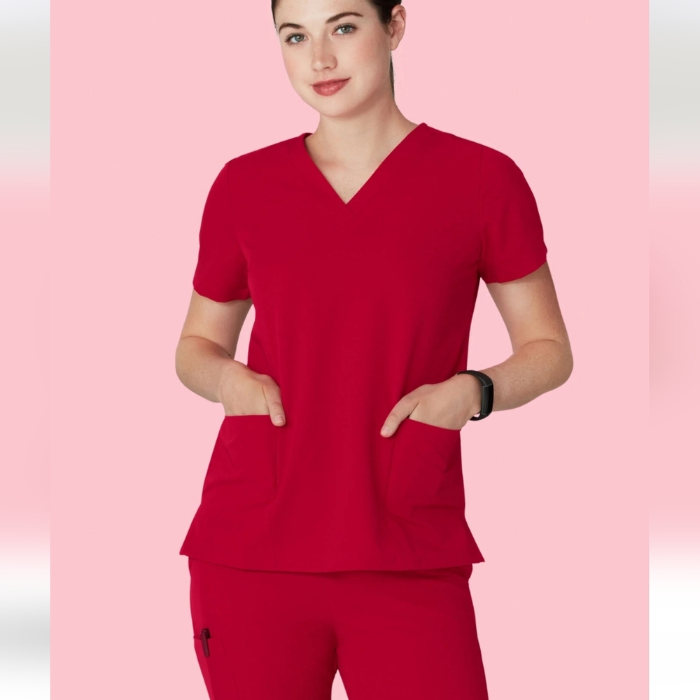 NWOT! Mandala 6 Pocket Scrub Top in Crimson Red! Size: Small!